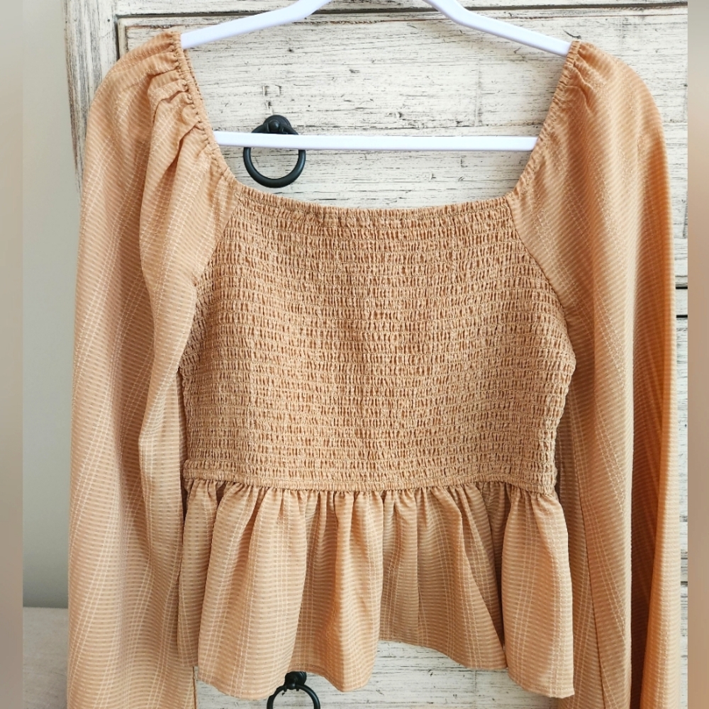 New Smocked Blouse with Long Sleeves
